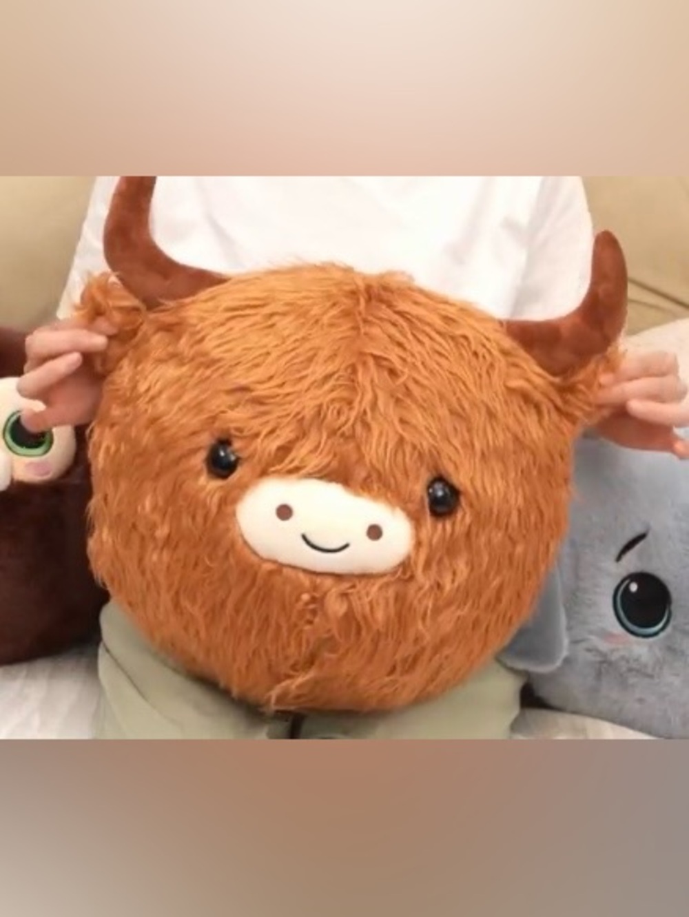 Plush Round Brown Furry Hyland Cow Animal Pillow